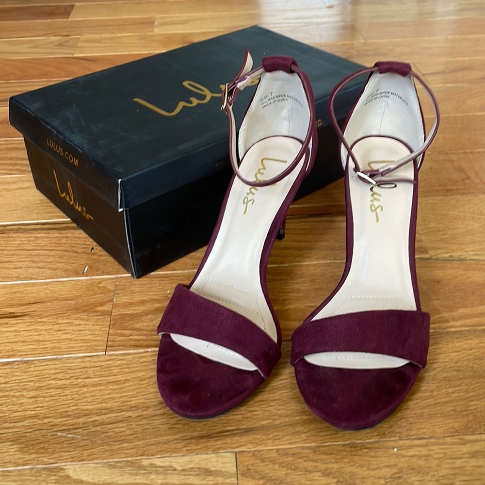 Red, faux suede heels